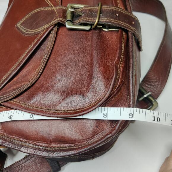 Satchel & Fable 11.5" Crossbody Vintage Brown Leather Handmade Messenger Bag - Picture 10 of 16